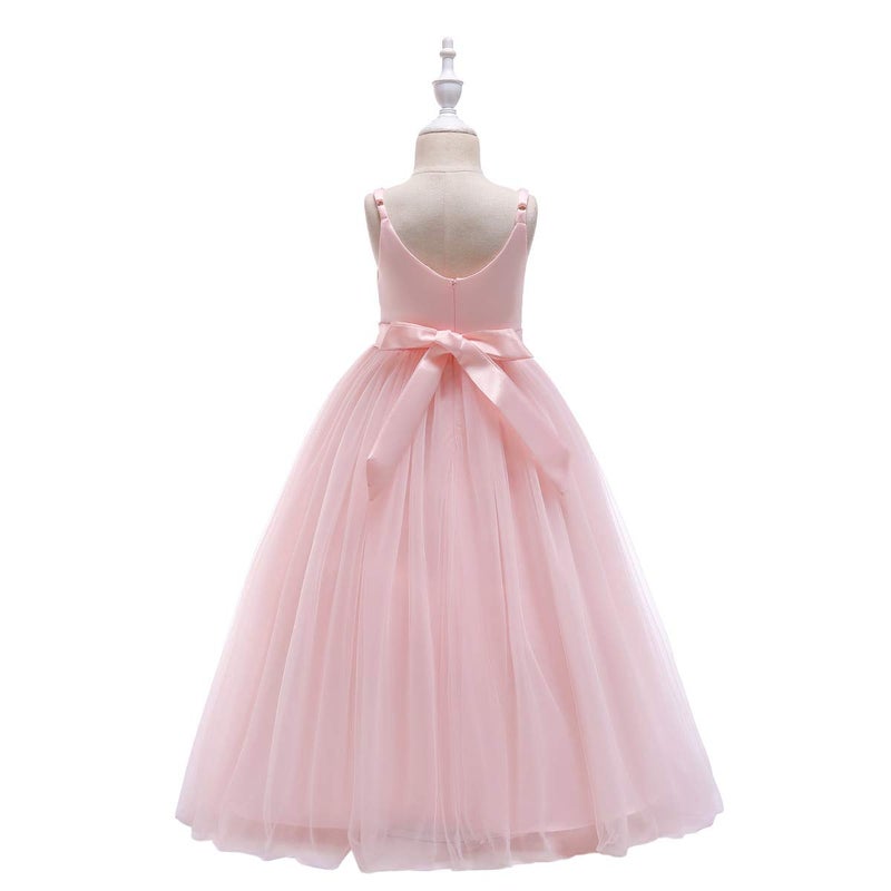 Glamulice Pink Girls Lace Bridesmaid Dress Long A Line Wedding Pageant Dresses Tulle Spaghetti Strap Party Dance Gown Petal Pink Flower Girl Dresses Elegant Formal Princess Birthday Ball Gown 6 - Image 3